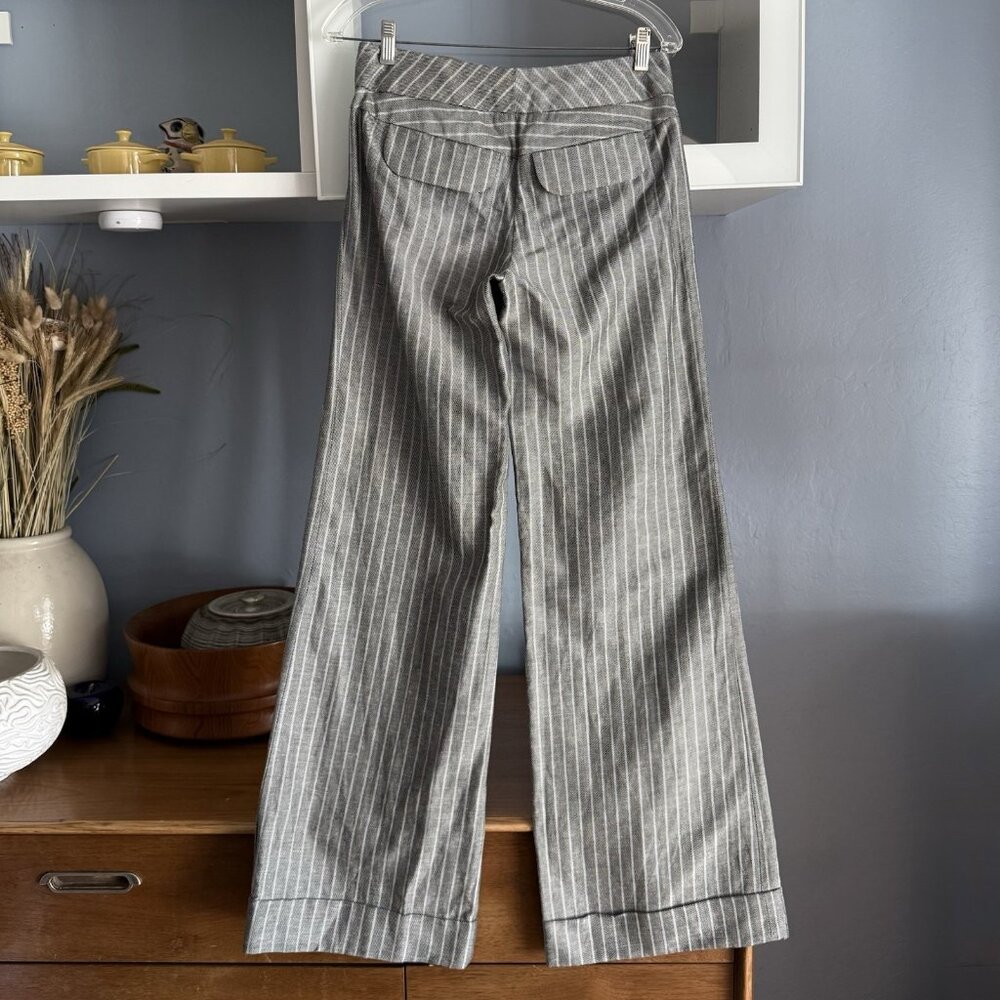 ELEVENSES Anthropologie Wide Leg Striped Trouser Pant Linen Cotton 4 Grey/blue - Picture 3 of 5